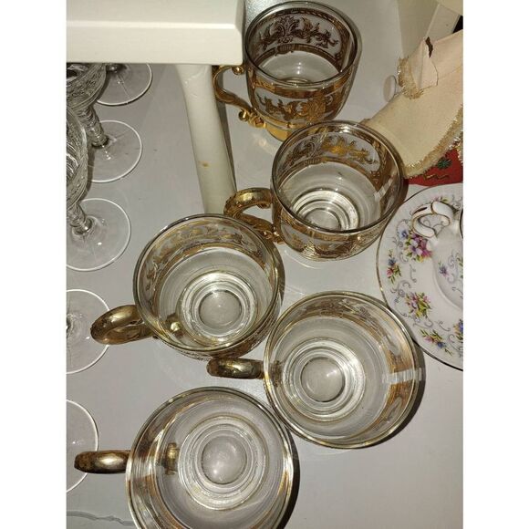 Vintage Set Of 5 Glass W/ Gold Accent Hot Toddy Cups. - Picture 3 of 8